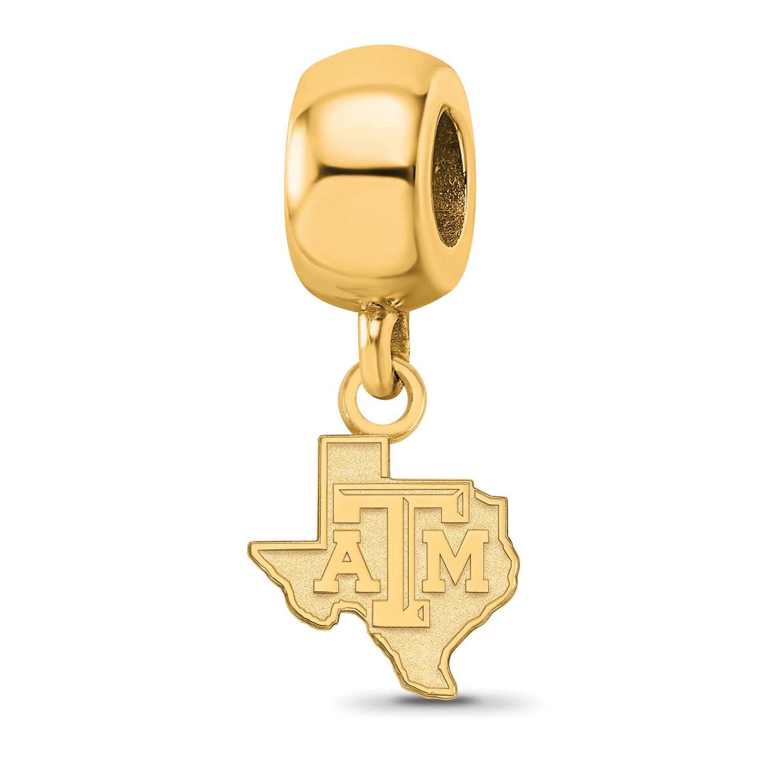 Texas A And M University State Outline Extra Small Dangle Bead Charm Gold-plated Sterling Silver GP…