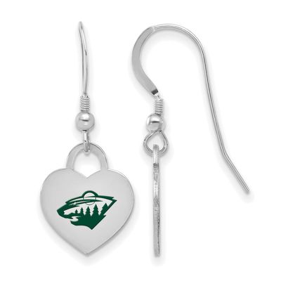 NHL Minnesota Wild Enamel Heart Dangle Earrings Sterling Silver Rhodium-plated SS129WIL, UPC: 19690…