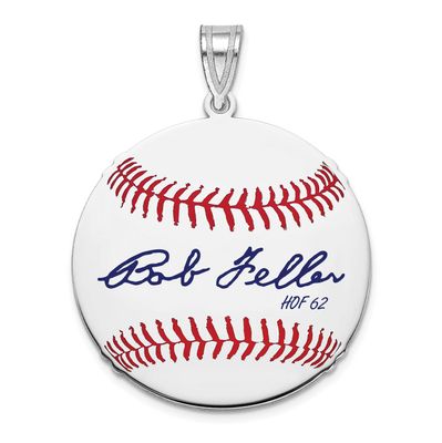 Bob Feller Hall of Fame Signature Medium Epoxy Baseball Pendant Sterling Silver SSHF10BF62, UPC: