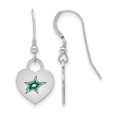 NHL Dallas Stars Enamel Heart Dangle Earrings Sterling Silver Rhodium-plated SS129STA, UPC: 1969041…