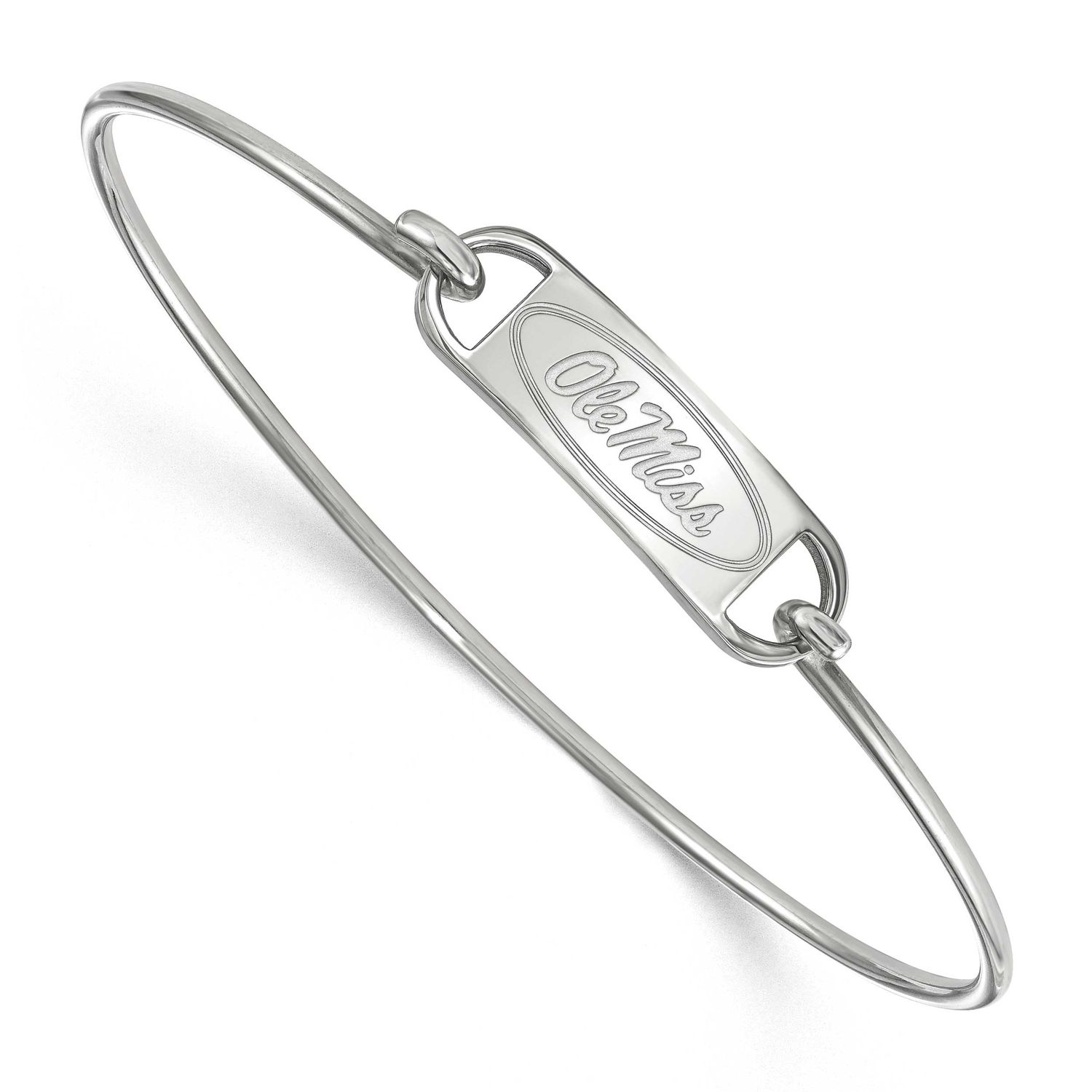 University of Mississippi Ole Miss Small Center 7 Inch Wire Bangle Sterling Silver Rhodium-plated S…