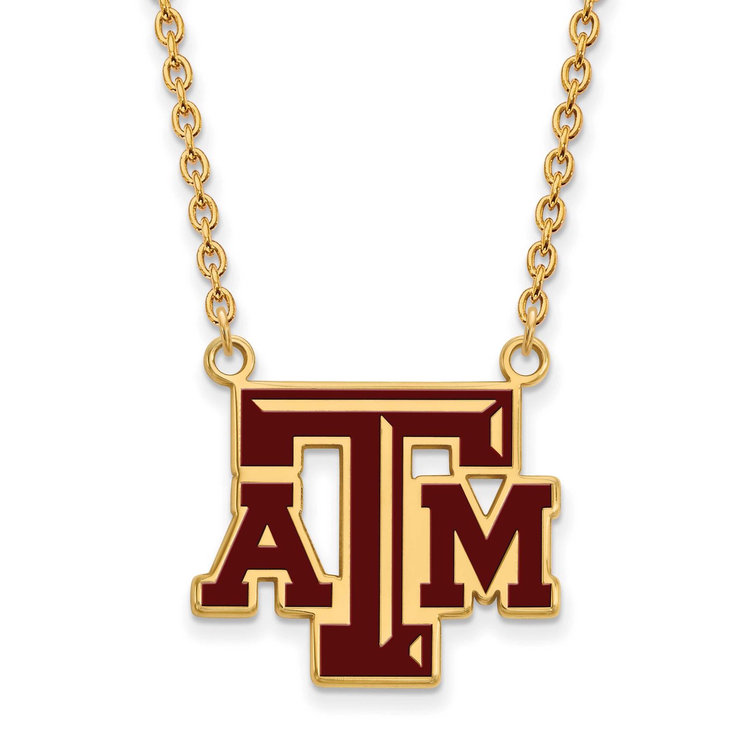 Texas A And M University T-A-M Large Enameled Pendant 18 Inch Necklace Gold-plated Sterling Silver …