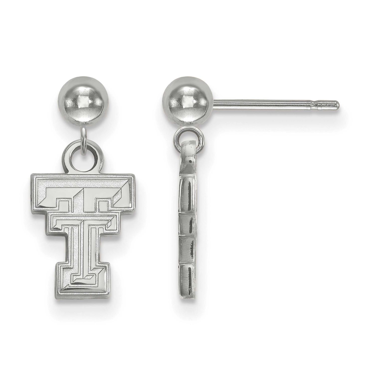 Texas Tech University T-T Dangle Ball Post Earrings Sterling Silver Rhodium-plated SS010TXT, UPC: 8…