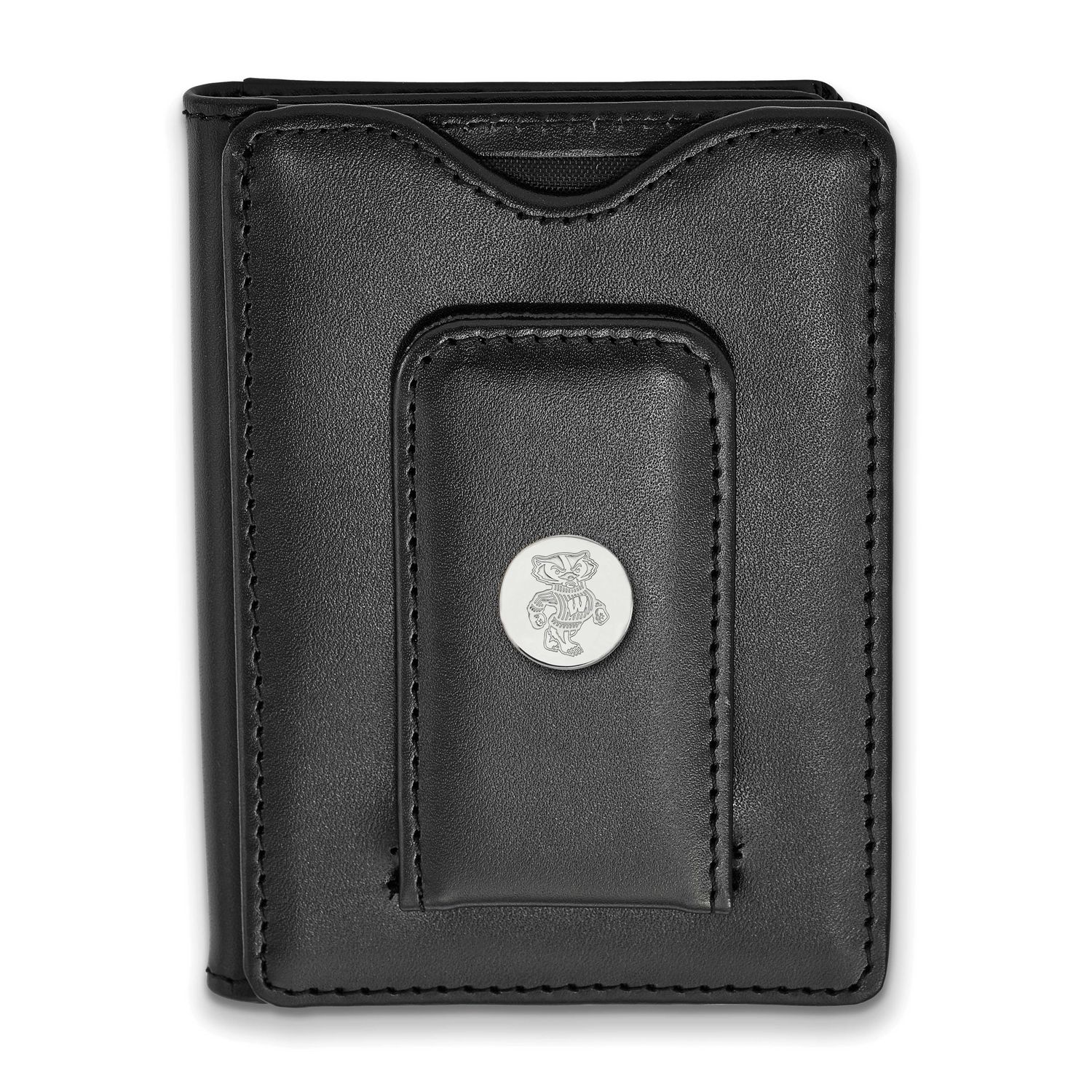 University of Wisconsin Black Leather Money Clip Wa Sterling Silver Rhodium-plated SS053UWI-W1, UPC…