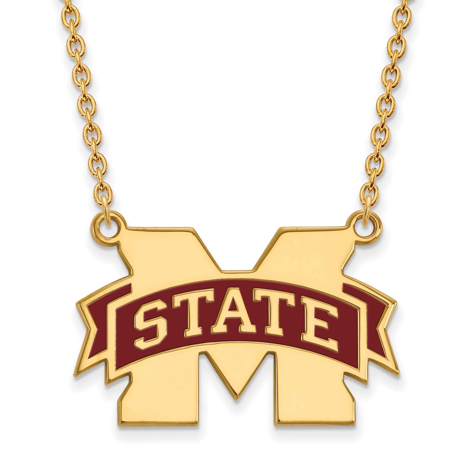 Mississippi State U Lg Enl Pendant with Necklace Gold-plated Sterling Silver GP074MSS-18, UPC: 8867…