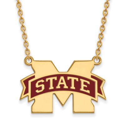 Mississippi State U Lg Enl Pendant with Necklace Gold-plated Sterling Silver GP074MSS-18, UPC: 8867…