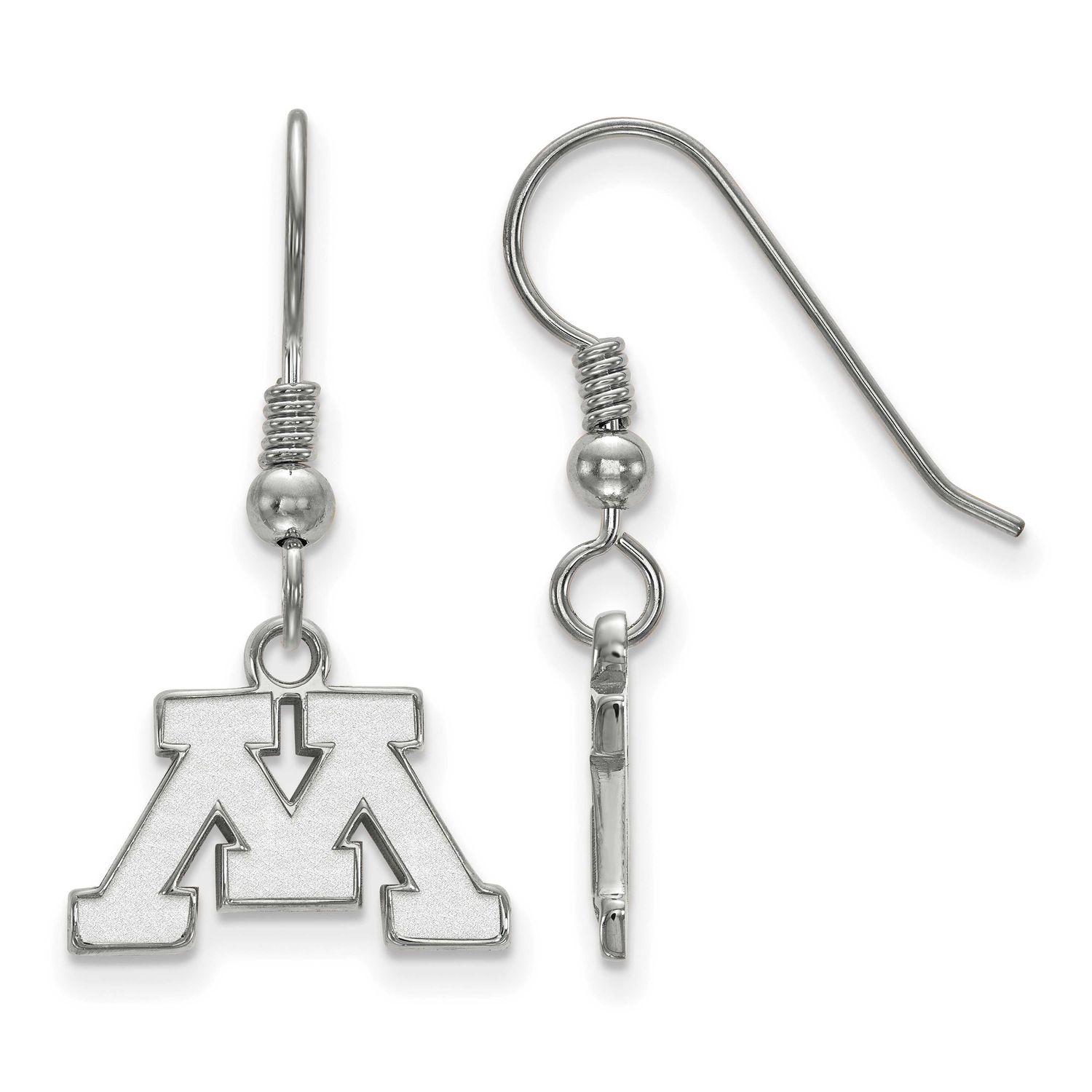 University of Minnesota Letter M Extra Small Dangle Wire Earrings Sterling Silver Rhodium-plated SS…