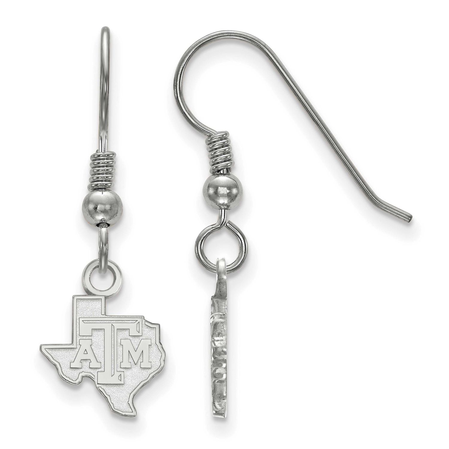 Texas A And M University State Outline Extra Small Dangle Wire Earrings Sterling Silver Rhodium-pla…
