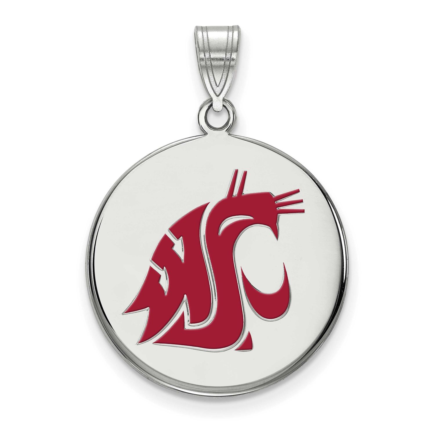 Washington State University Cougar Large Enameled Disc Pendant Sterling Silver Rhodium-plated SS029…