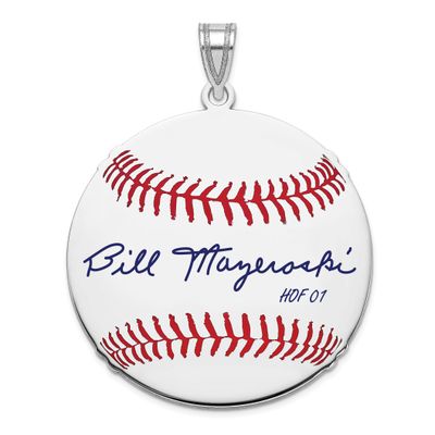 Bill Mazeroski Hall of Fame Signature Large Epoxy Baseball Pendant Sterling Silver SSHF02BM01, UPC: