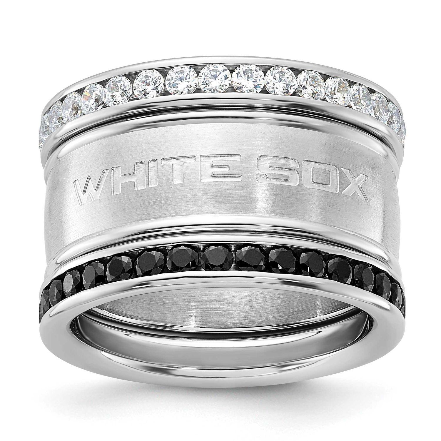 MLB Chicago White Sox Crystal Stacked Triple Ring Set Stainless Steel WHI035CR-SZ8, UPC: 6344017928…
