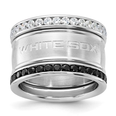 MLB Chicago White Sox Crystal Stacked Triple Ring Set Stainless Steel WHI035CR-SZ8, UPC: 6344017928…