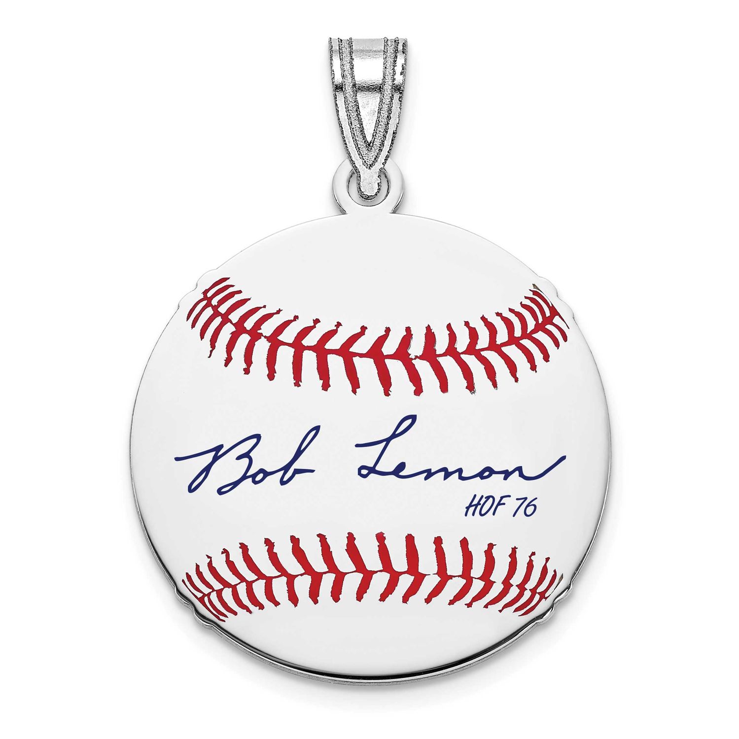Bob Lemon Hall of Fame Signature Small Epoxy Baseball Pendant Sterling Silver SSHF11BL76, UPC: