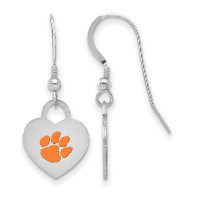 Clemson University Enamel Heart Dangle Earrings Sterling Silver Rhodium-plated SS129CU, UPC: 196904…