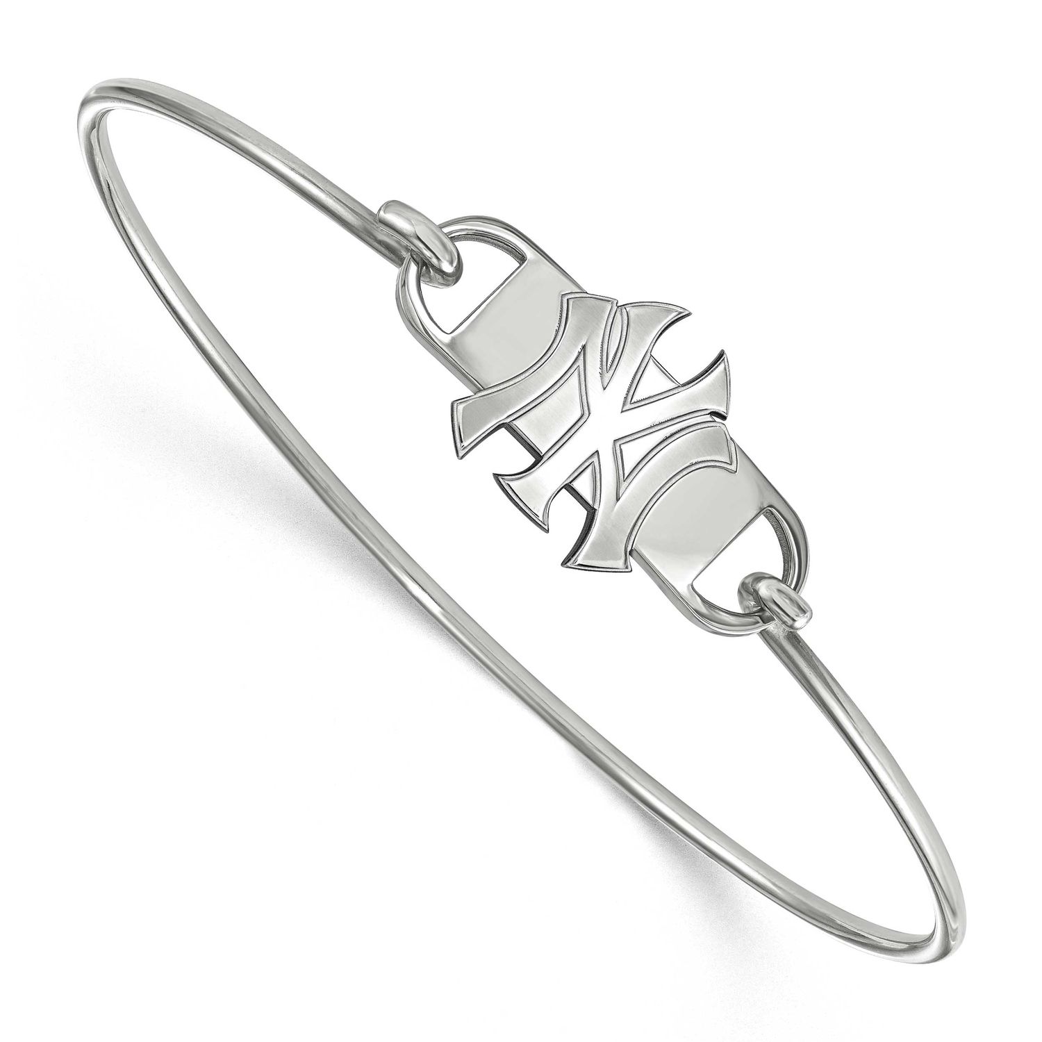 MLB New York Yankees N-Y Small Center 7 Inch Wire Bangle Sterling Silver Rhodium-plated SS022YAN-7,…