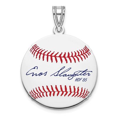 Enos Slaughter Hall of Fame Signature Small Epoxy Baseball Pendant Sterling Silver SSHF11ES85, UPC: