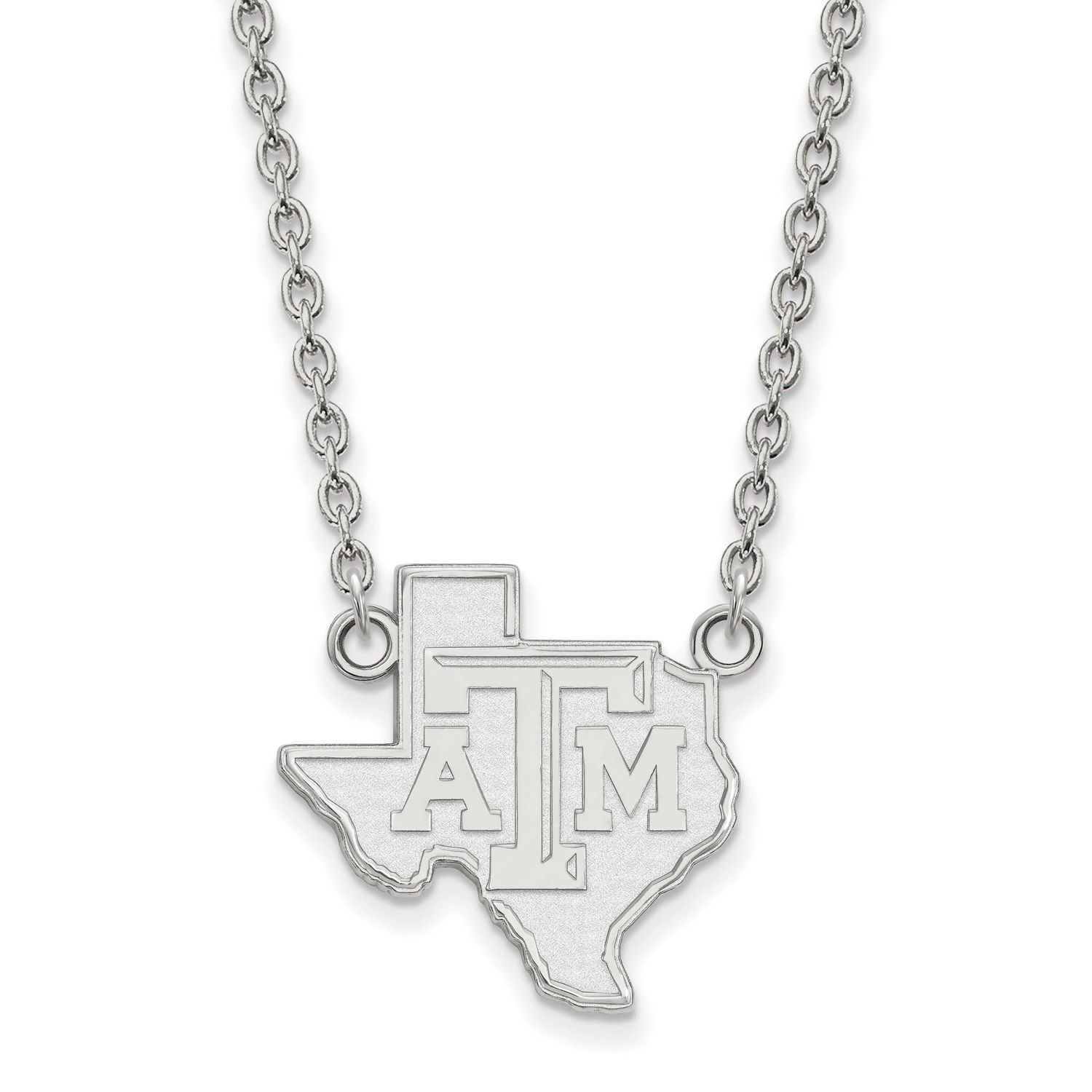 Texas A And M University State Outline Large Pendant 18 Inch Necklace Sterling Silver Rhodium-plate…