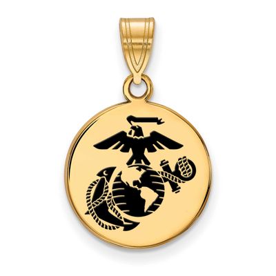 Medium U.S. Marine Corps Epoxied Disc Pendant Gold-plated Sterling Silver GP022USMC, UPC: 191101484…