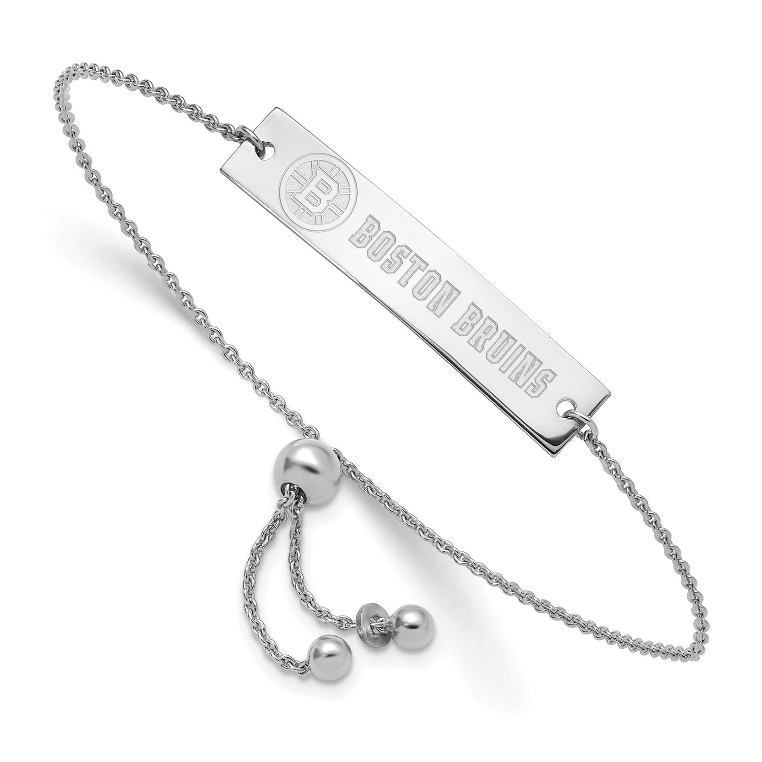 NHL Boston Bruins Name Bar Adj Bracelet Sterling Silver Rhodium-plated SS127BRI-9, UPC: 196904184394