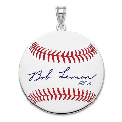 Bob Lemon Hall of Fame Signature Large Epoxy Baseball Pendant Sterling Silver SSHF02BL76, UPC: