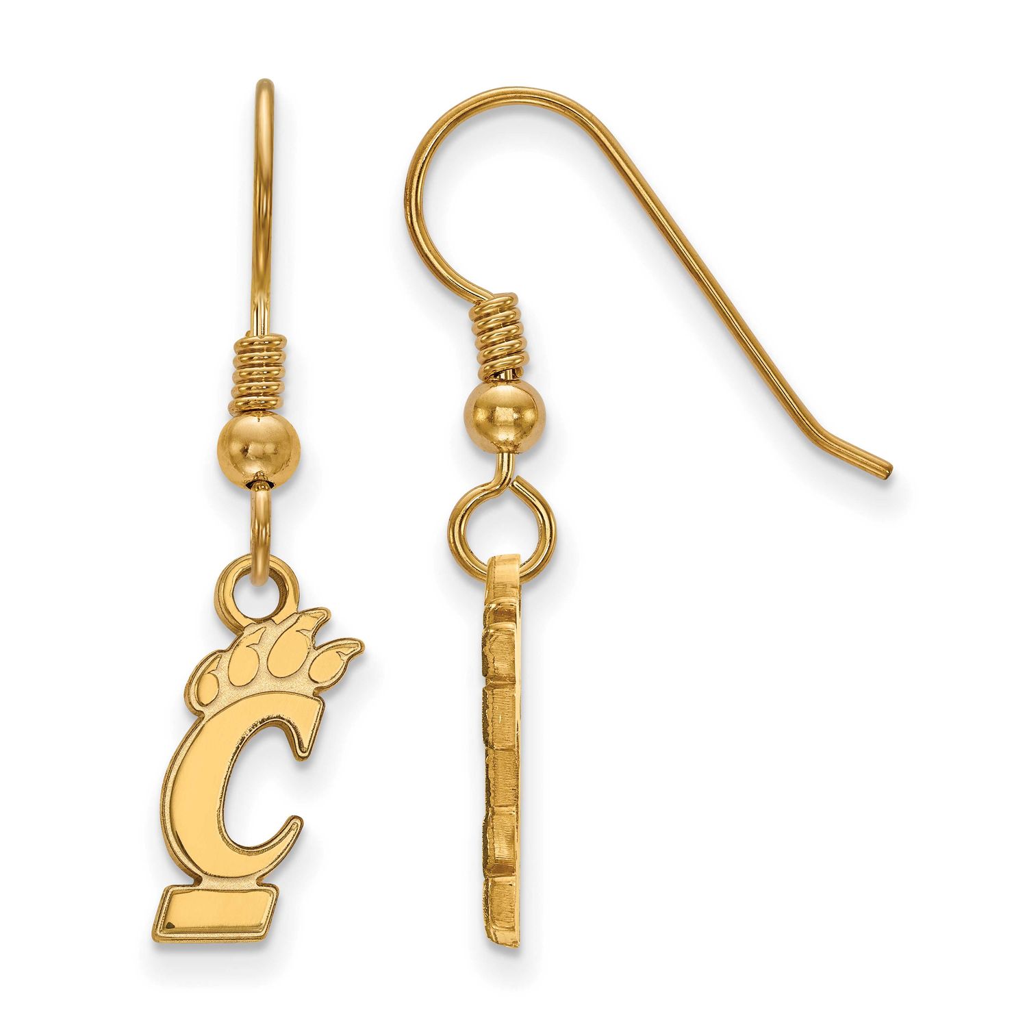 University of Cincinnati Small Dangle Wire Earrings Gold-plated Sterling Silver GP006UC, UPC: 88677…