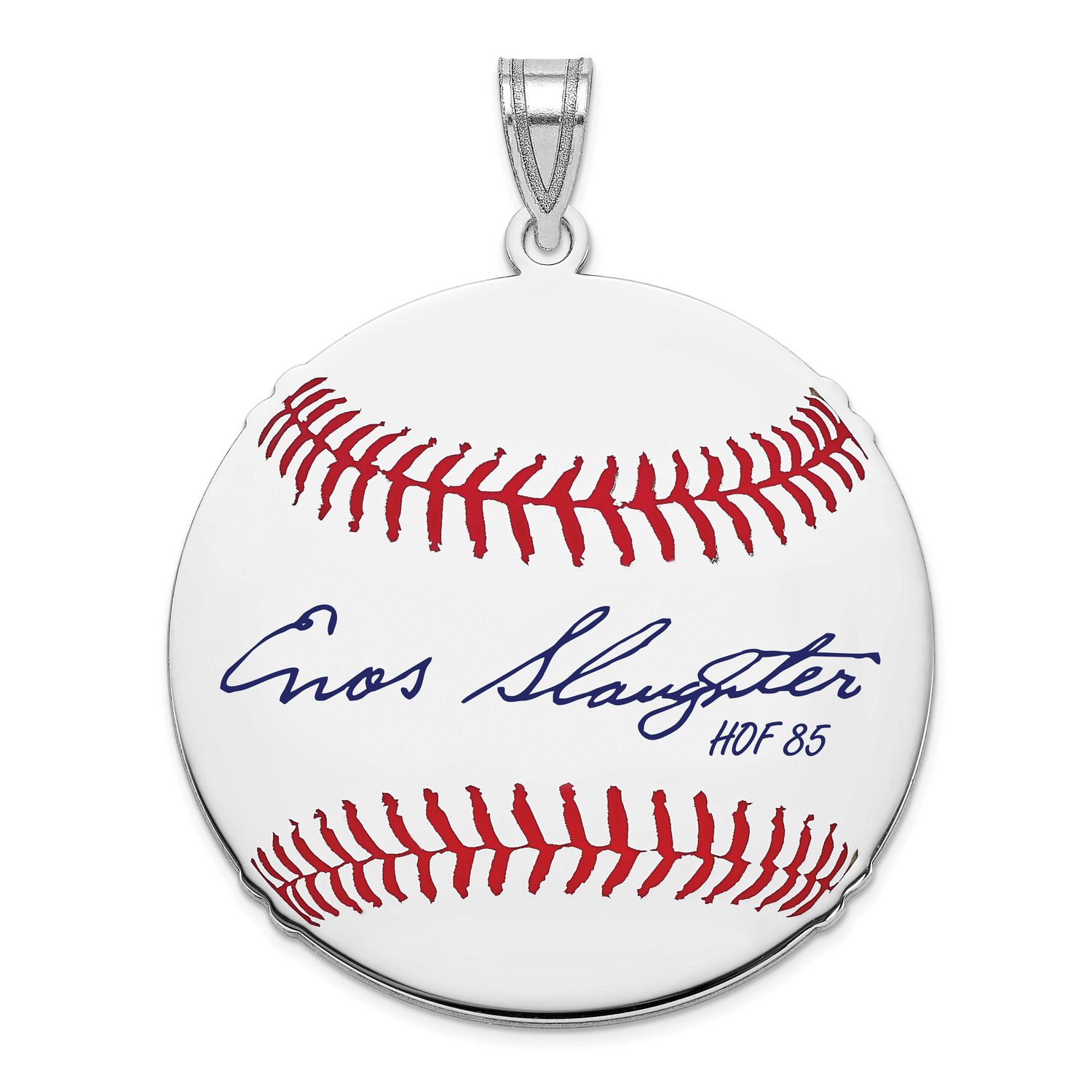 Enos Slaughter Hall of Fame Signature Large Epoxy Baseball Pendant Sterling Silver SSHF02ES85, UPC: