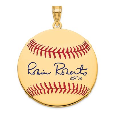 Robin Roberts Hall of Fame Signature Large Epoxy Baseball Pendant Gold-plated Sterling Silver GPHF0…