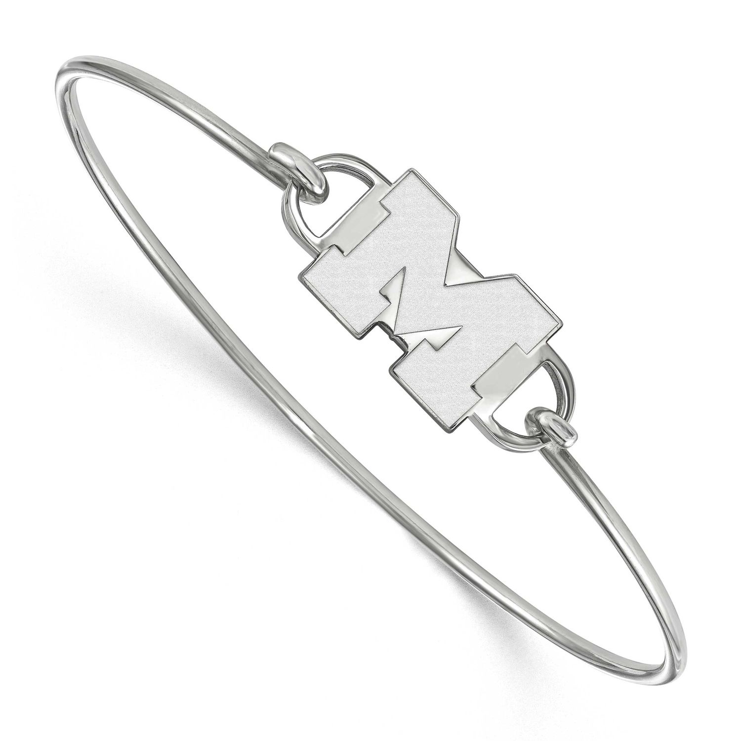 University of Michigan Letter M Small Center 7 Inch Wire Bangle Sterling Silver Rhodium-plated SS02…