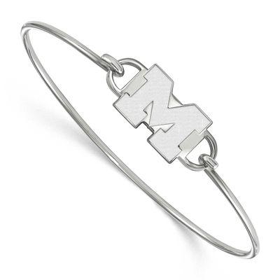 University of Michigan Letter M Small Center 7 Inch Wire Bangle Sterling Silver Rhodium-plated SS02…