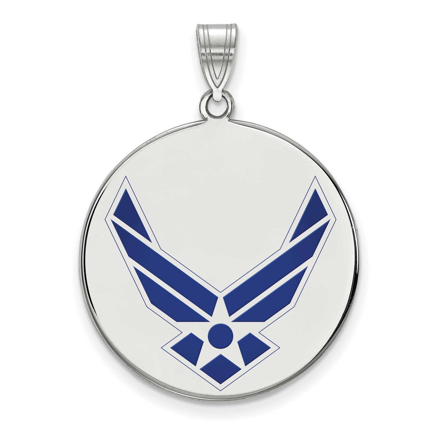 U.S. Air Force Extra Large Enameled Disc Pendant Sterling Silver Rhodium-plated SS035USAF, UPC: 191…