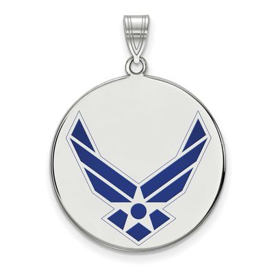 U.S. Air Force Extra Large Enameled Disc Pendant Sterling Silver Rhodium-plated SS035USAF, UPC: 191…