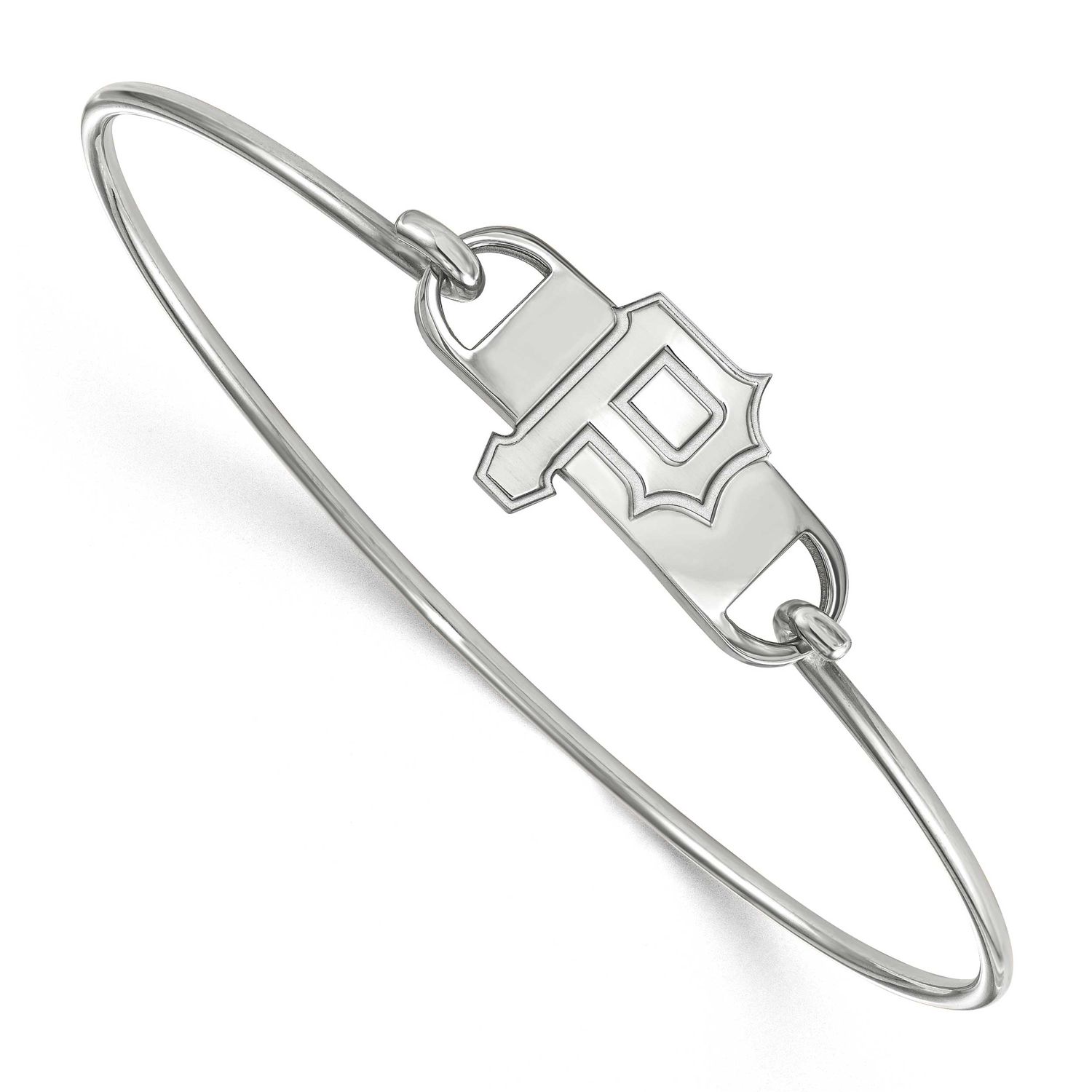 MLB Pittsburgh Pirates Letter P Small Center 7 Inch Wire Bangle Sterling Silver Rhodium-plated SS00…