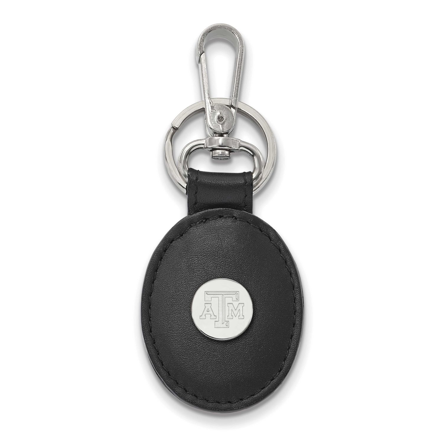 Texas A&amp;M University Black Leather Oval Key Chain Sterling Silver Rhodium-plated SS077TAM-K1, UPC: …