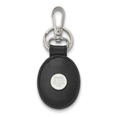 Texas A&amp;M University Black Leather Oval Key Chain Sterling Silver Rhodium-plated SS077TAM-K1, UPC: …