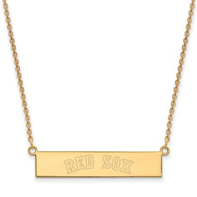 MLB Boston Red Sox Team Script Small Bar 18 Inch Necklace Gold-plated Sterling Silver GP041RSO-18, …