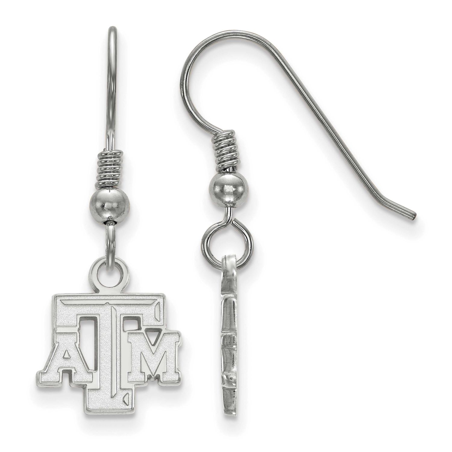 Texas A And M University T-A-M Extra Small Dangle Wire Earrings Sterling Silver Rhodium-plated SS00…