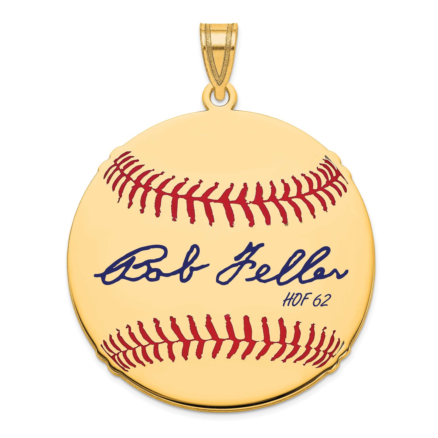Bob Feller Hall of Fame Signature Large Epoxy Baseball Pendant 10k Gold 1YHF02BF62, UPC: