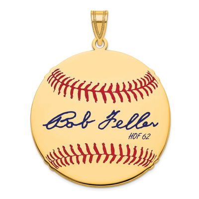 Bob Feller Hall of Fame Signature Large Epoxy Baseball Pendant 10k Gold 1YHF02BF62, UPC: