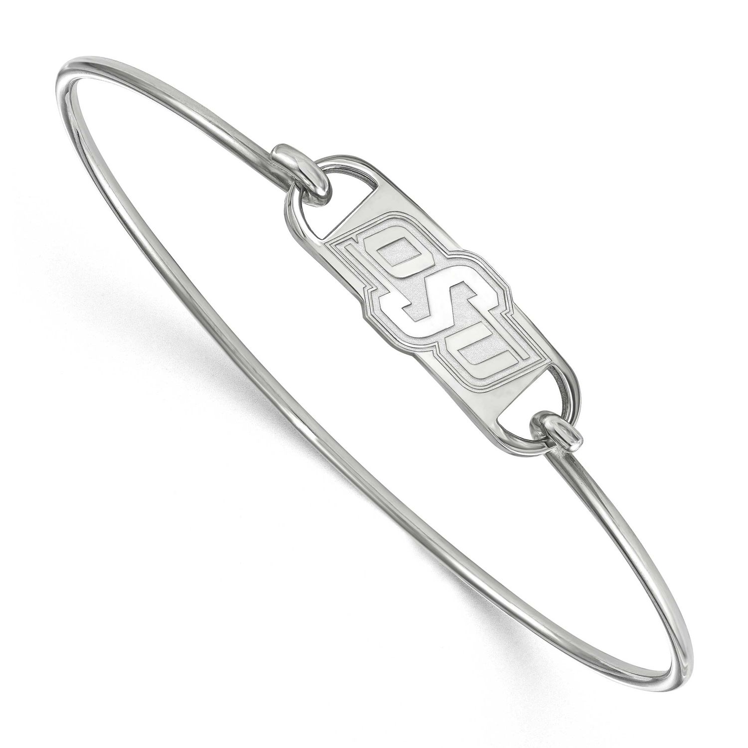 Oklahoma State University O-S-U Small Center 7 Inch Wire Bangle Sterling Silver Rhodium-plated SS02…