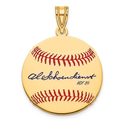 Red Schoendienst Hall of Fame Signature Small Epoxy Baseball Pendant Gold-plated Sterling Silver GP…