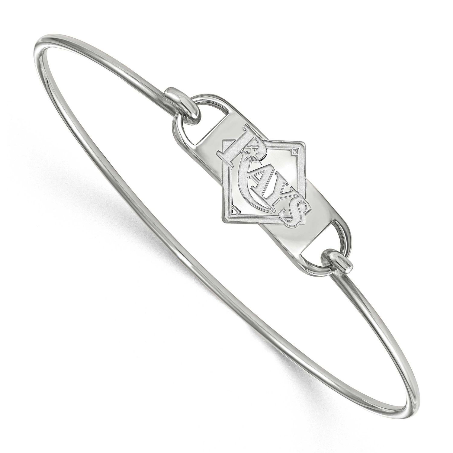 MLB Tampa Bay Rays Baseball Diamond Center 7 Inch Wire Bangle Sterling Silver Rhodium-plated SS003D…