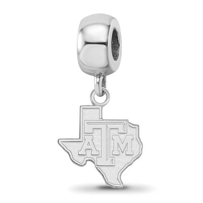 Texas A And M University State Outline Small Dangle Bead Charm Sterling Silver Rhodium-plated SS053…