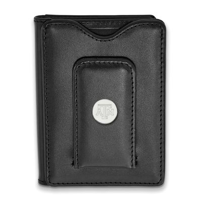 Texas A&amp;M University Black Leather Wallet Sterling Silver Rhodium-plated SS077TAM-W1, UPC: 88677469…