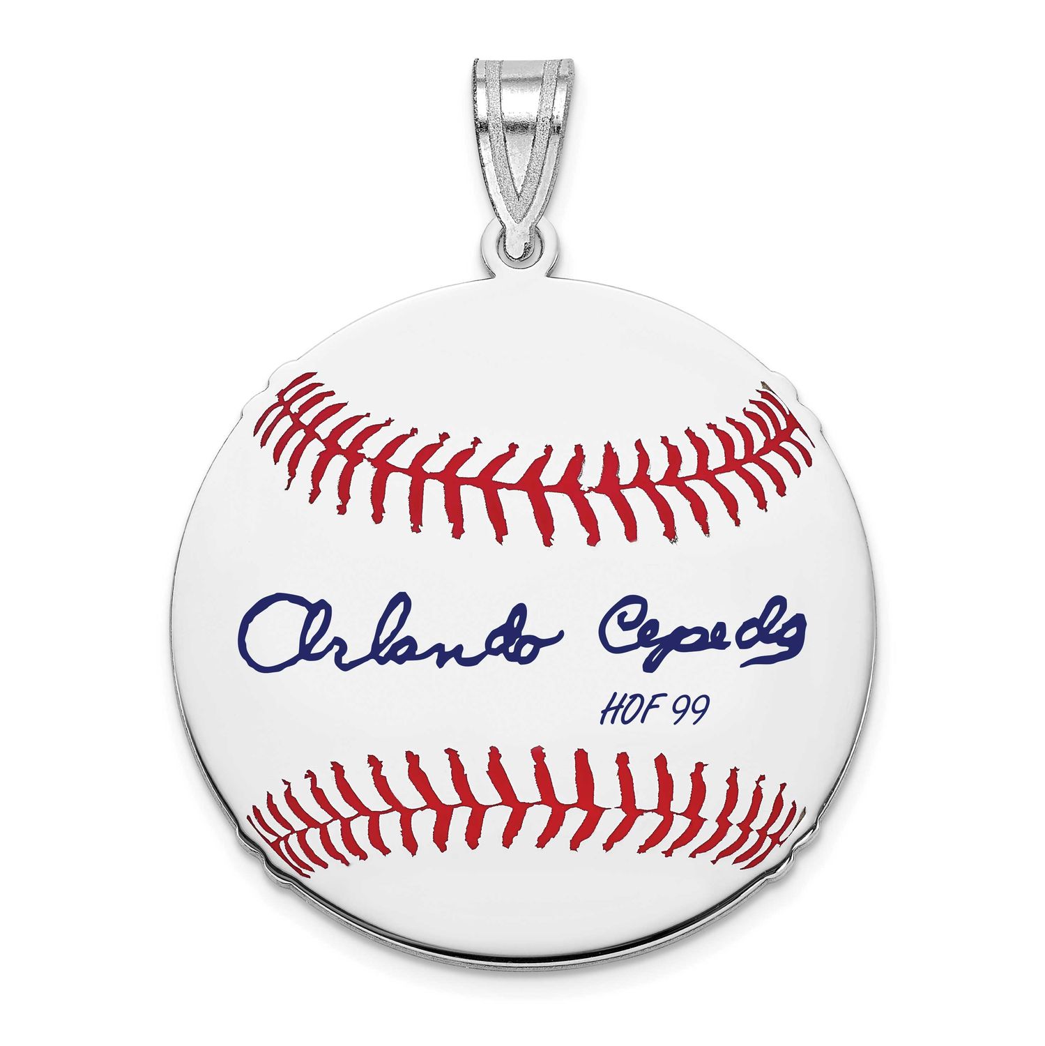 Orlando Cepeda Hall of Fame Signature Medium Epoxy Baseball Pendant Sterling Silver SSHF10OC99, UPC: