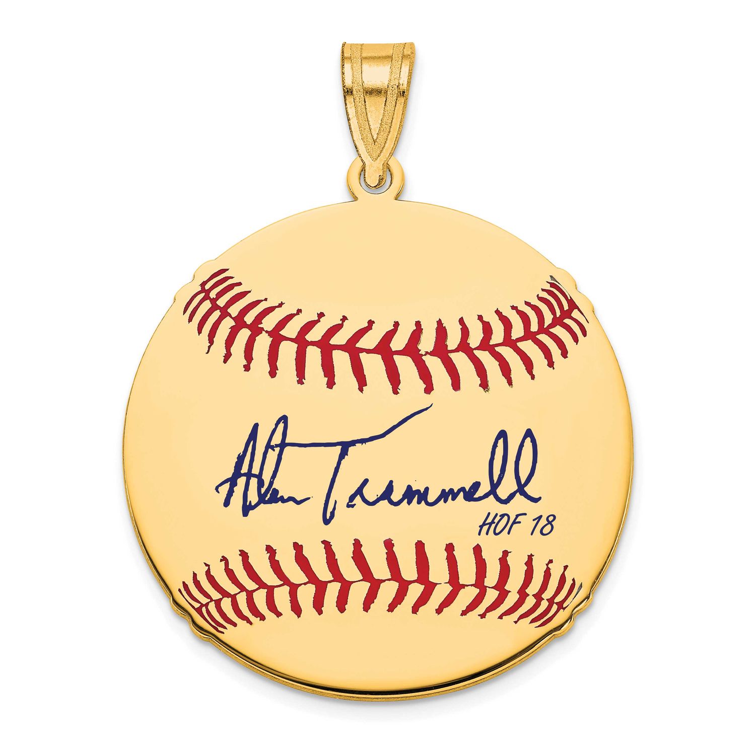 Alan Trammell Hall of Fame Signature Medium Epoxy Baseball Pendant Gold-plated Sterling Silver GPHF…