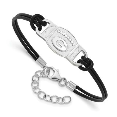 University of Georgia Football Leather Bracelet  Sterling Silver Rhodium-plated SS131UGA-7, UPC: 19…