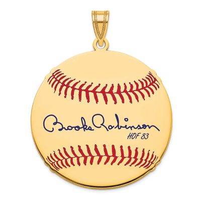 Brooks Robinson Hall of Fame Signature Large Epoxy Baseball Pendant Gold-plated Sterling Silver GPH…