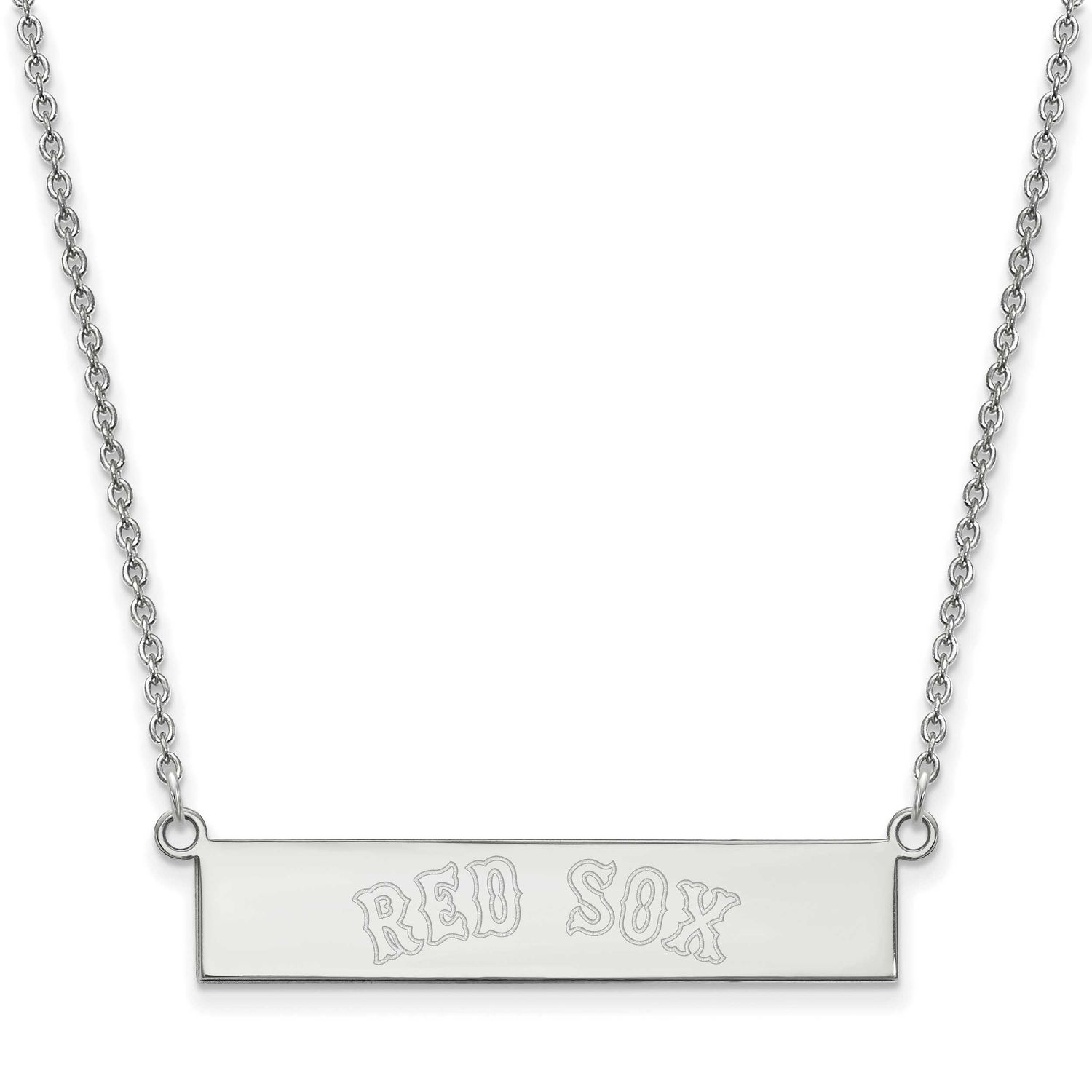 MLB Boston Red Sox Team Script Small Bar 18 Inch Necklace Sterling Silver Rhodium-plated SS041RSO-1…