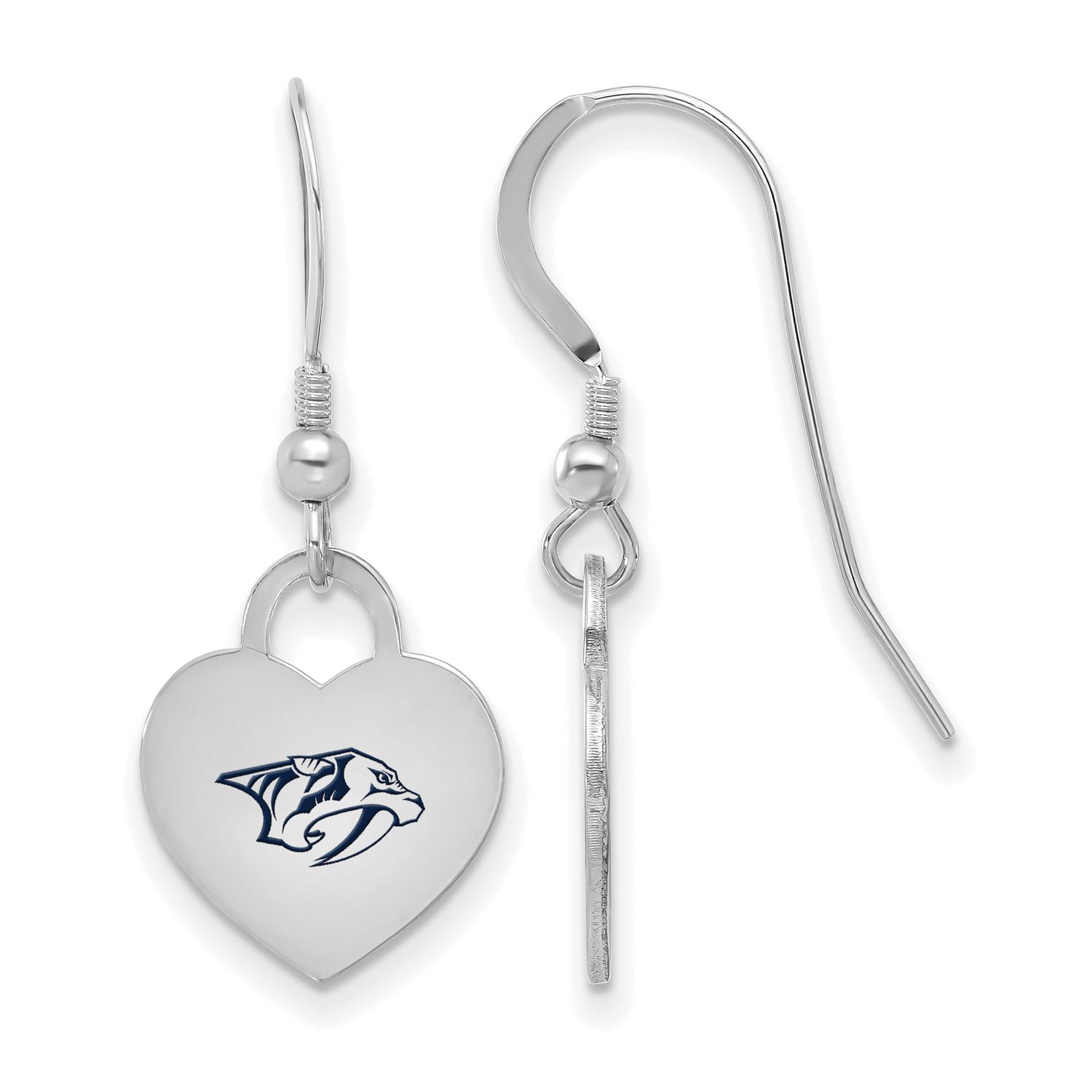 NHL Nashville Predators Enamel Heart Dangle Earrings Sterling Silver Rhodium-plated SS129PRE, UPC: …