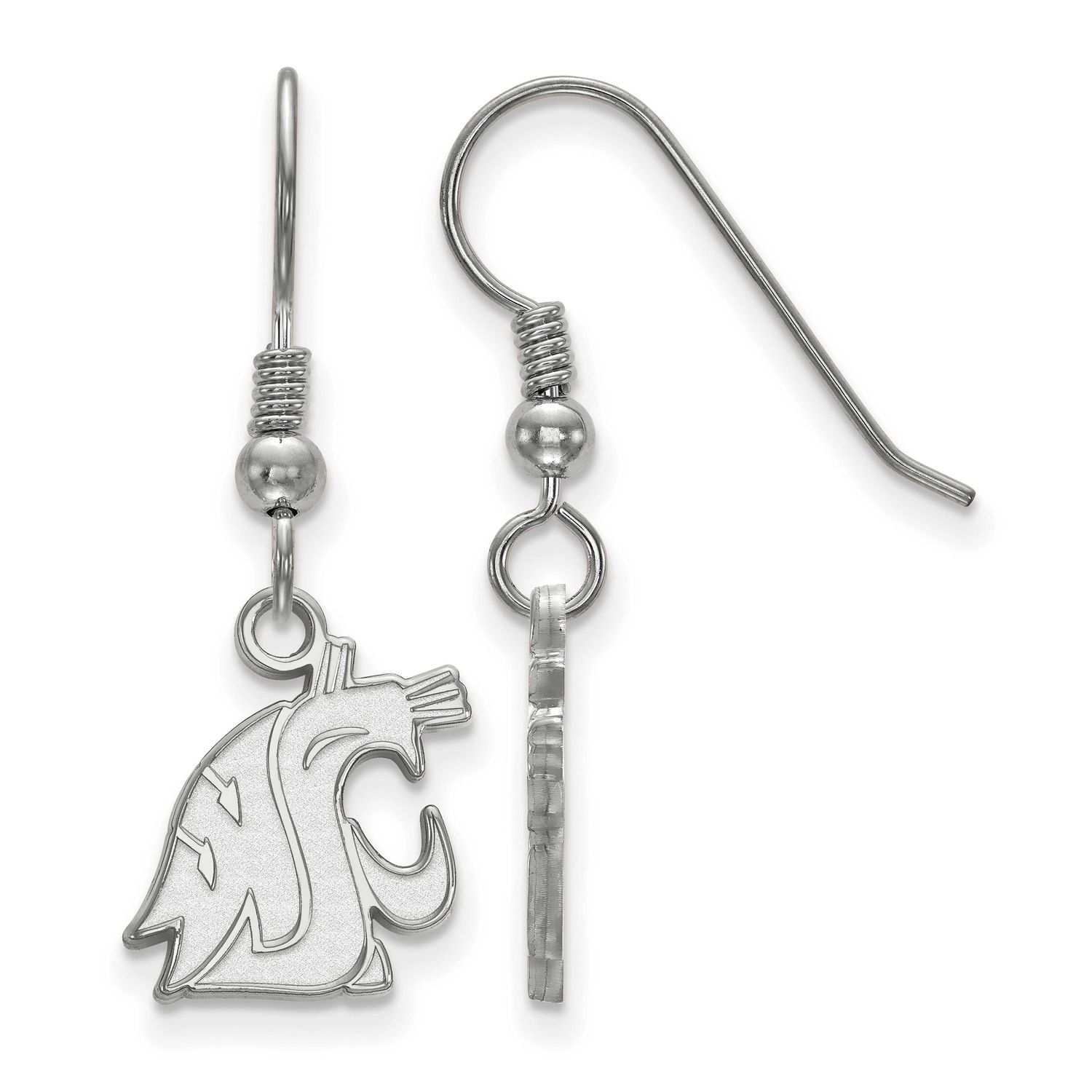 Washington State University Cougar Small Dangle Wire Earrings Sterling Silver Rhodium-plated SS005W…
